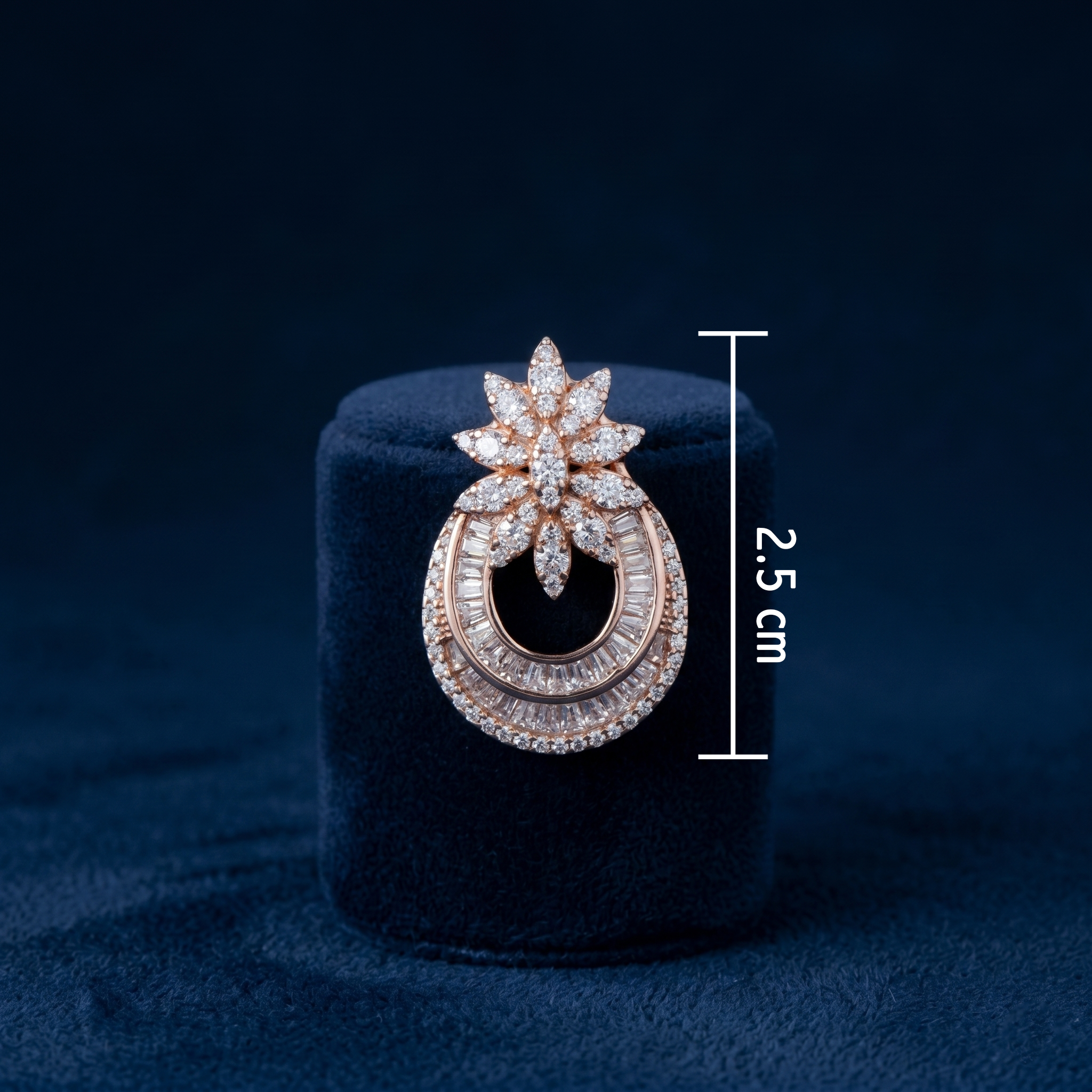 Rose Gold Crescent Floral Pendant with Baguette and Pavé Crystals Ivanah Silver