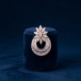 Rose Gold Crescent Floral Pendant with Baguette and Pavé Crystals Ivanah Silver