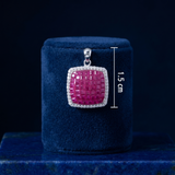 Elegant Cushion Cut Ruby Red Mosaic Pendant with Cubic Zirconia Halo Ivanah Silver
