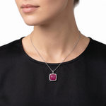 Elegant Cushion Cut Ruby Red Mosaic Pendant with Cubic Zirconia Halo Ivanah Silver