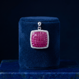 Elegant Cushion Cut Ruby Red Mosaic Pendant with Cubic Zirconia Halo Ivanah Silver