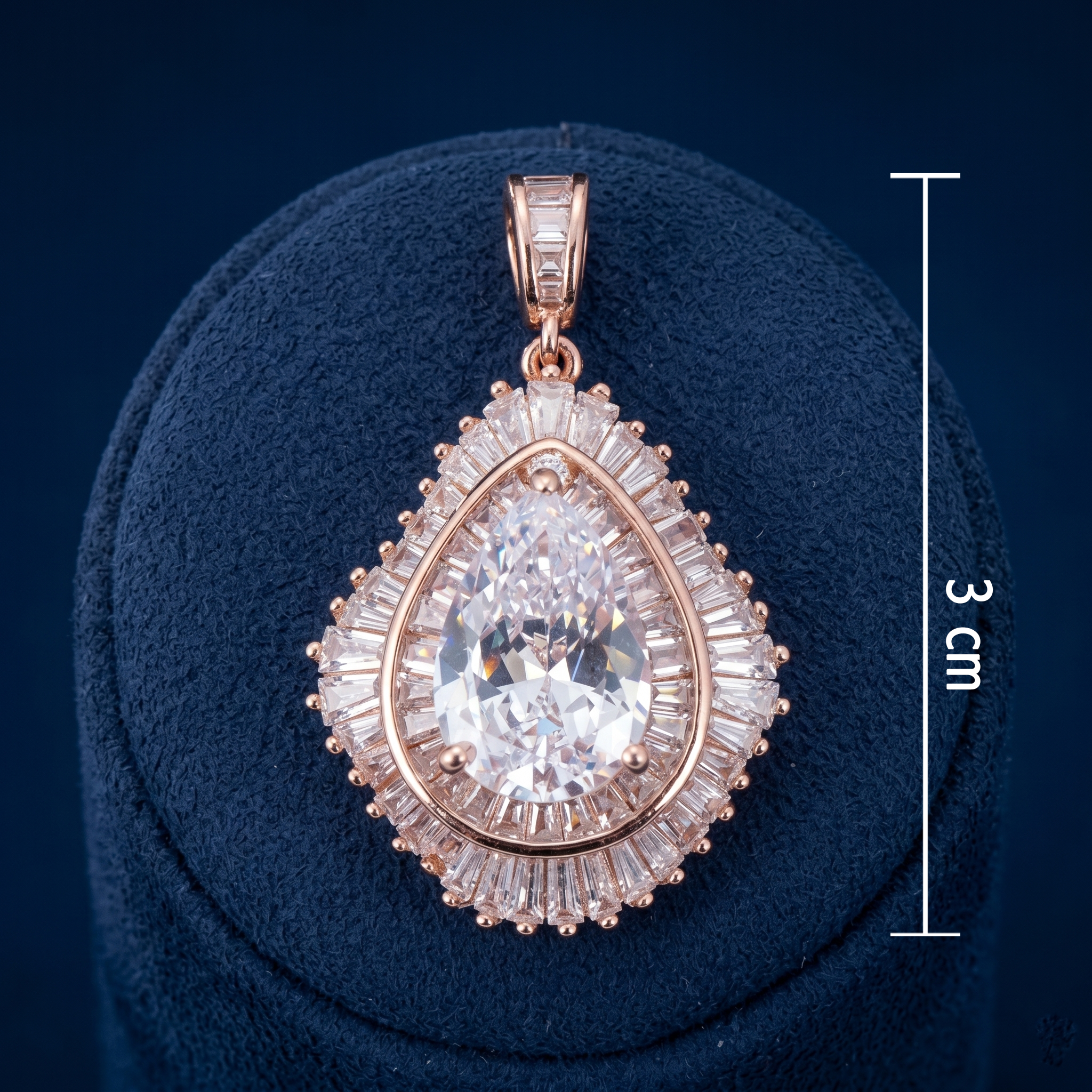 Rose Gold Pear & Baguette Crystal Pendant Ivanah Silver