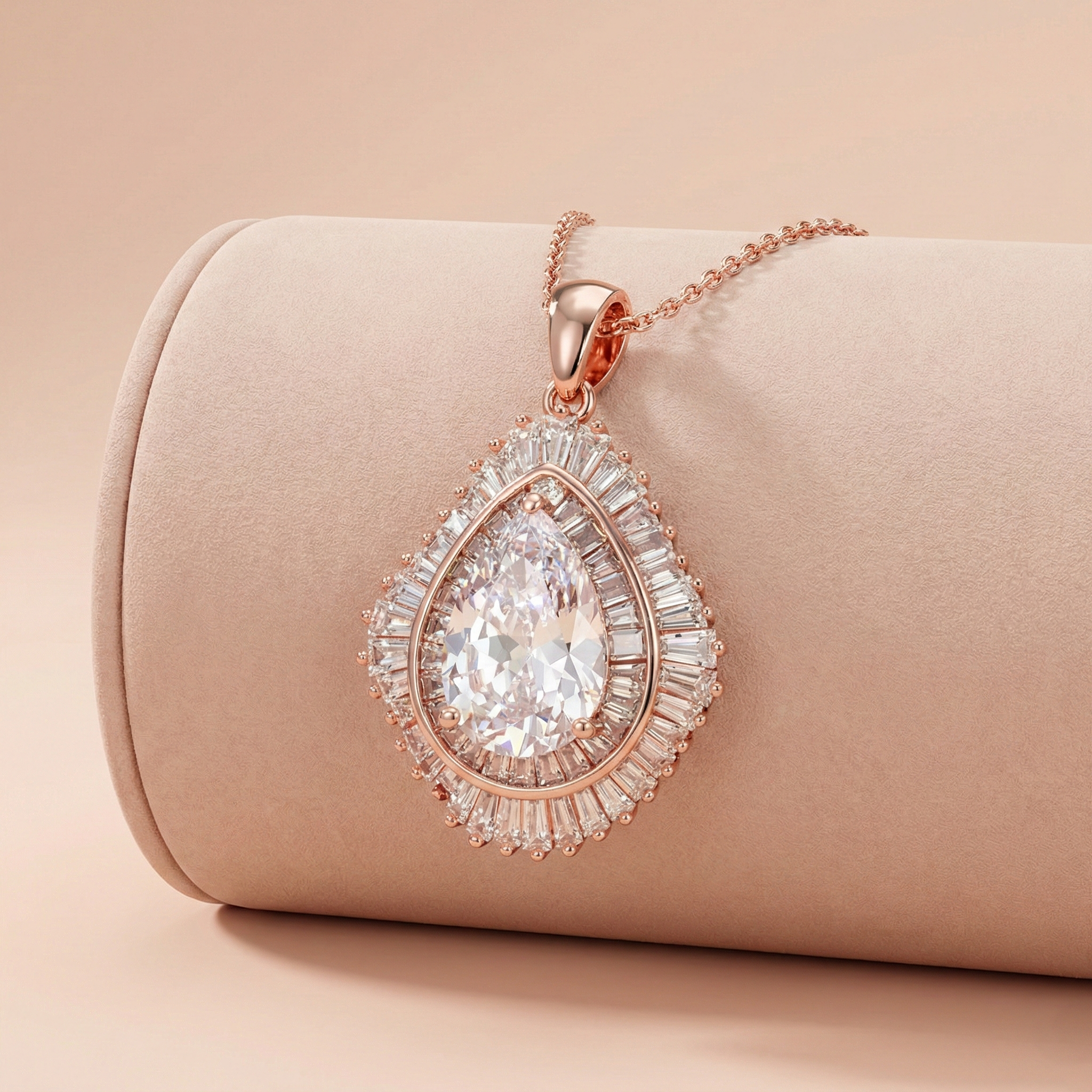 Rose Gold Vermeil & Crystal Sunburst Teardrop Pendant Ivanah Silver