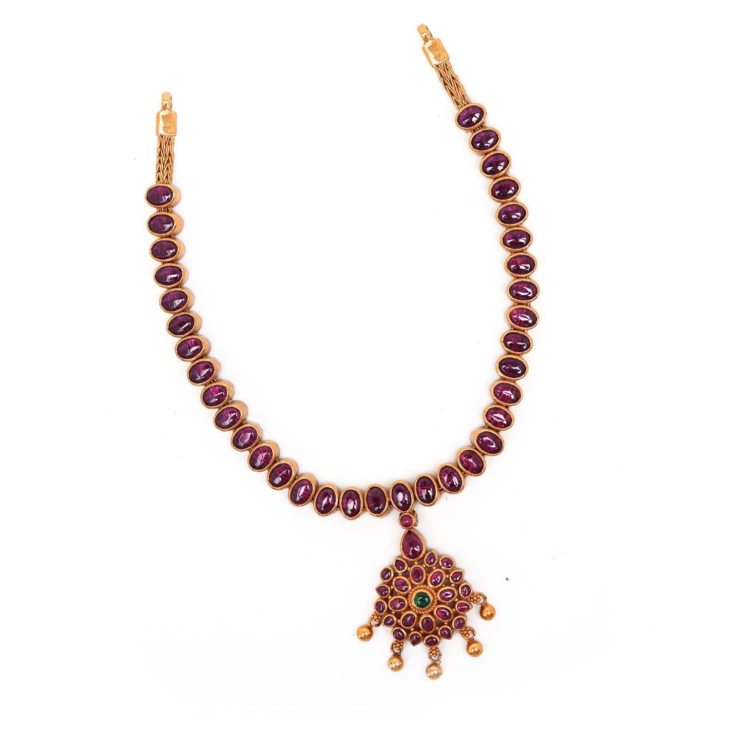92.5 Silver Gold Plated Ruby Kemp Necklace with Floral Pendant Ivanah Silver