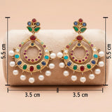 92.5 Gold Platwsd Multicolor Gemstone & Pearl Chandbali Earring Ivanah Silver