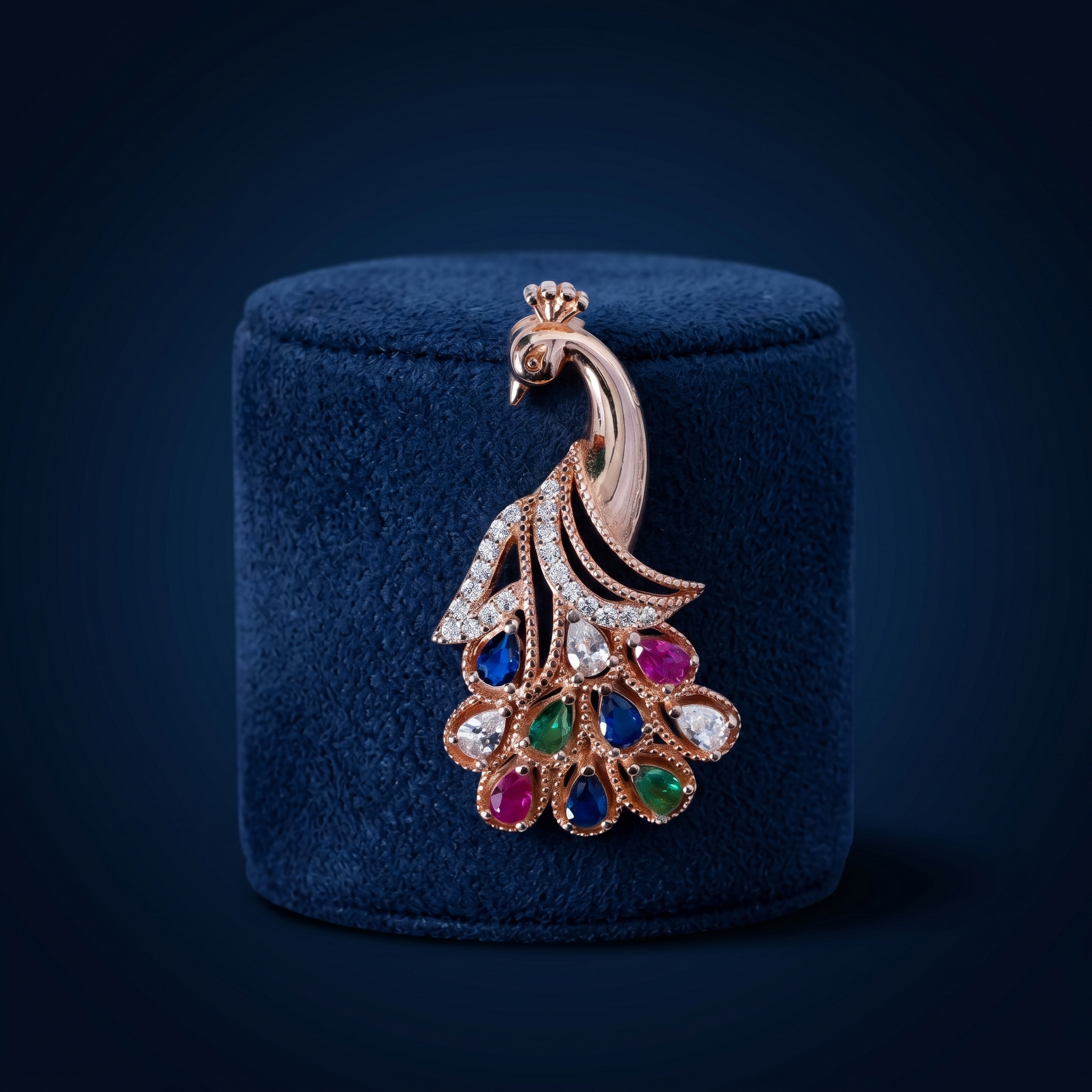 Elegant Rose Gold Peacock Pendant with Multi-Color Gemstones Ivanah Silver