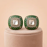 92.5 Silver Green Enamel Polki Stud Ivanah Silver