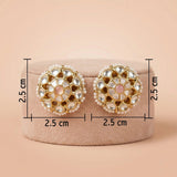 Gold-Plated 92.5 Silver Pearl & Kundan-Style Circular Stud Ivanah Silver