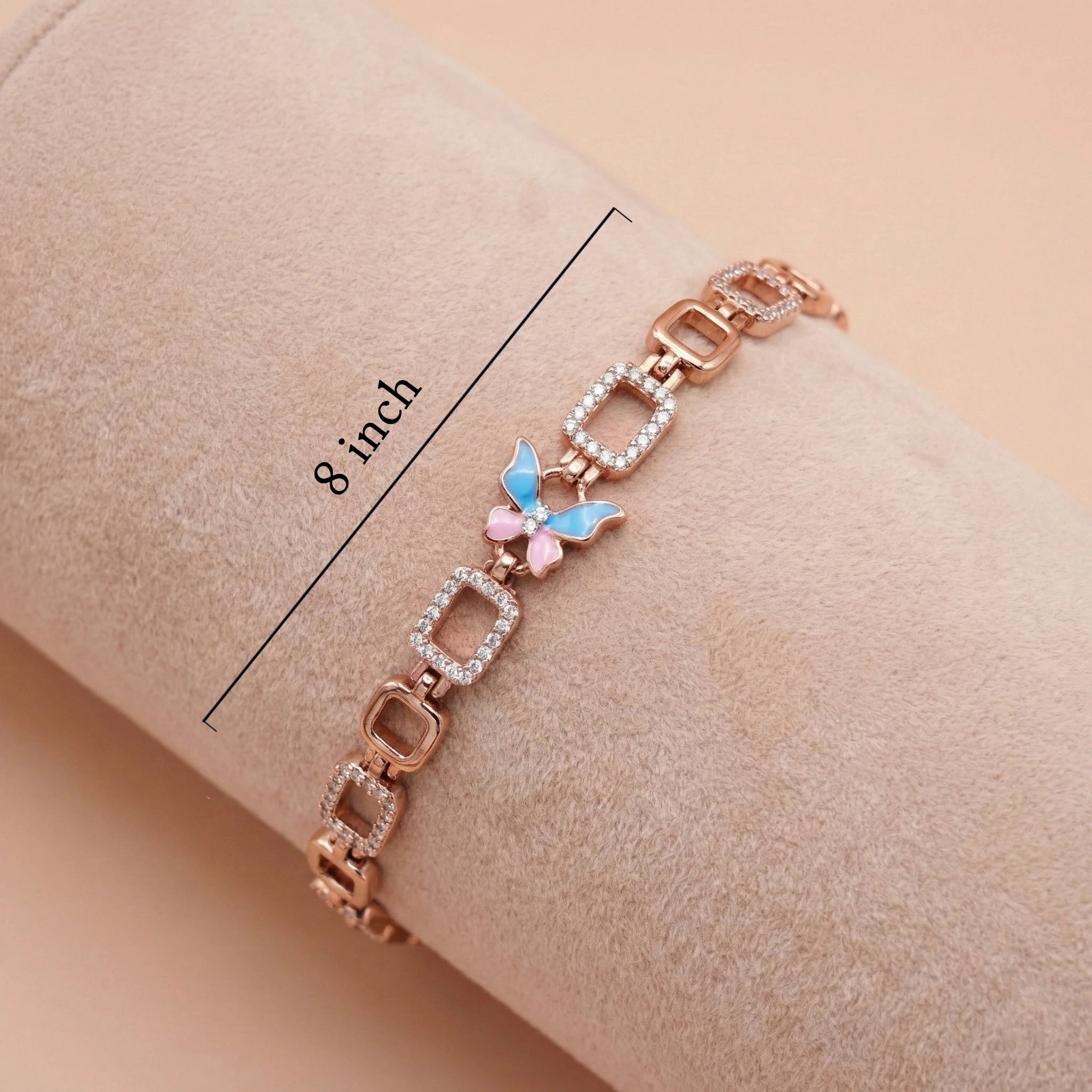 Enamel Butterfly Bracelet with CZ Geometric Links Ivanah Silver