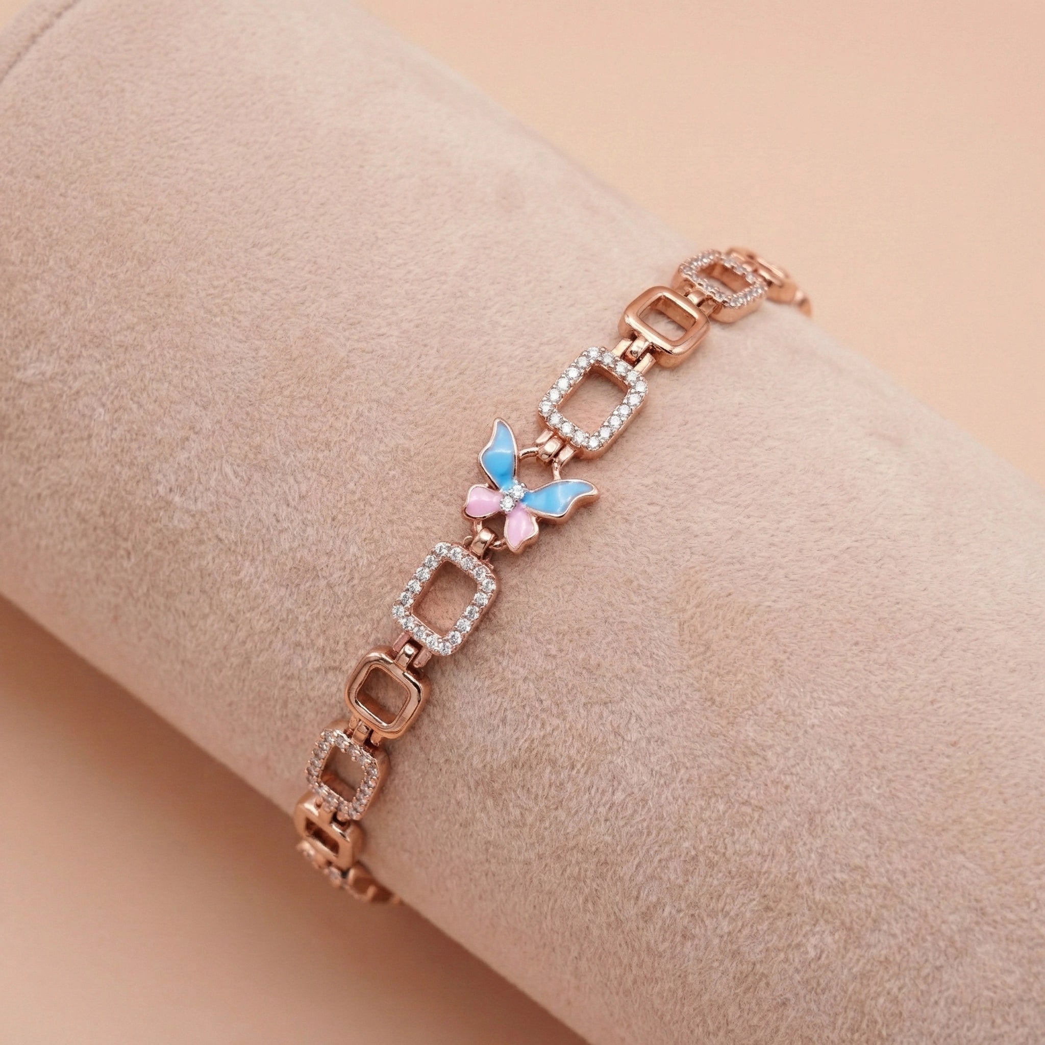 Enamel Butterfly Bracelet with CZ Geometric Links Ivanah Silver