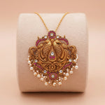 92.5 Silver Gold-Plated Twin Peacock Temple Pendant Ivanah Silver