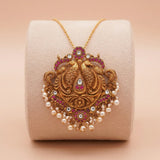 92.5 Silver Gold-Plated Twin Peacock Temple Pendant Ivanah Silver