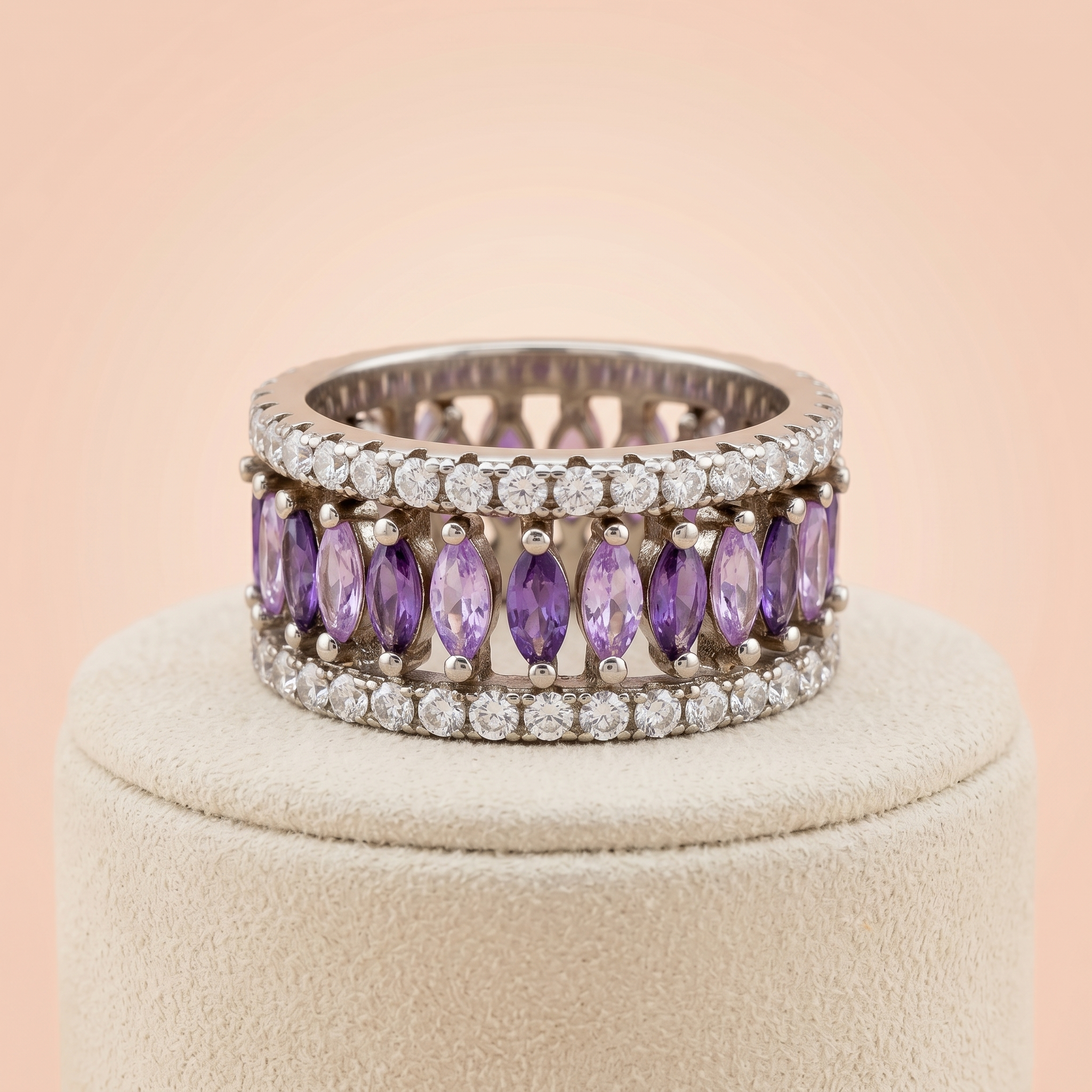 Elegant Purple Marquise Eternity Ring Ivanah Silver