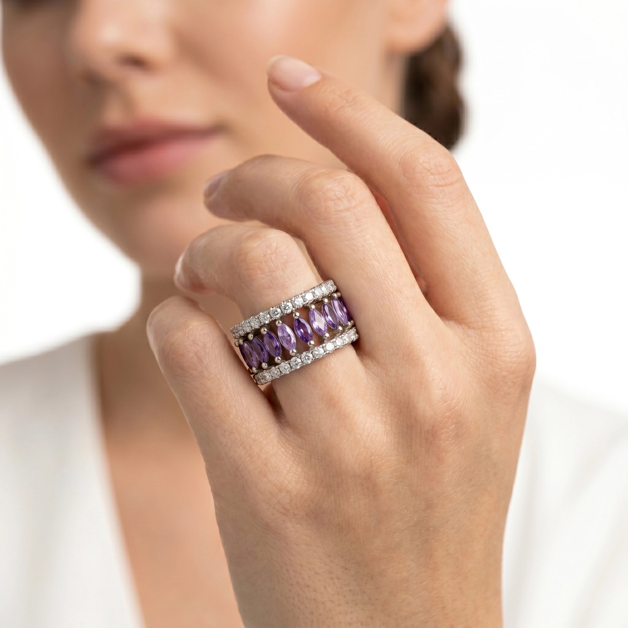 92.5 Silver Purple Marquise Eternity Ring Ivanah Silver