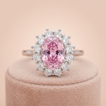 Soft Pink Oval Gemstone Sunburst Halo Statement Ring Ivanah Silver