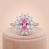 Soft Pink Oval Gemstone Sunburst Halo Statement Ring Ivanah Silver