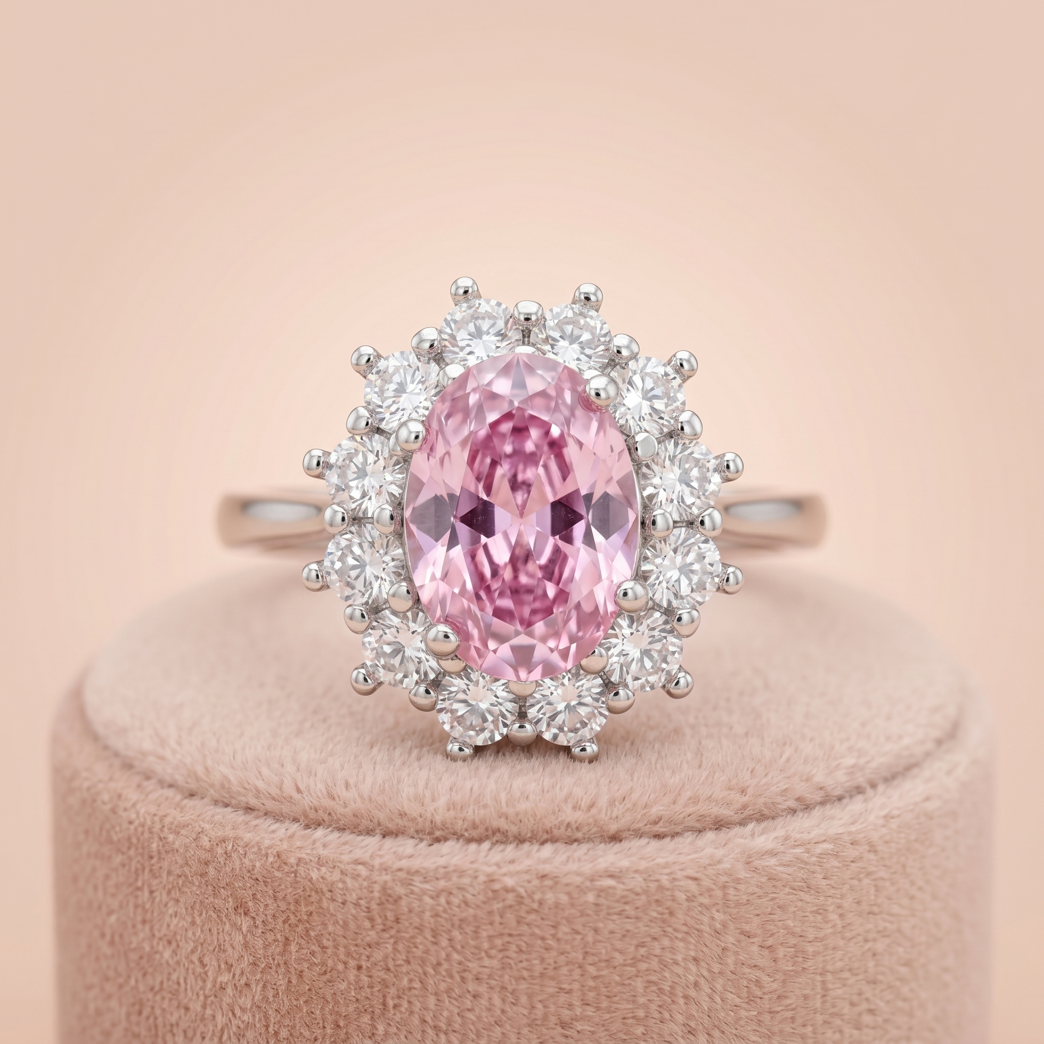 Soft Pink Oval Gemstone Sunburst Halo Statement Ring Ivanah Silver
