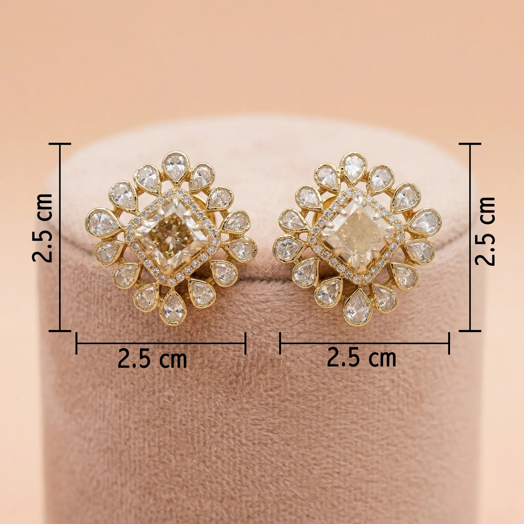 92.5 Silver Gold-Plated Champagne Square Halo Stud Ivanah Silver