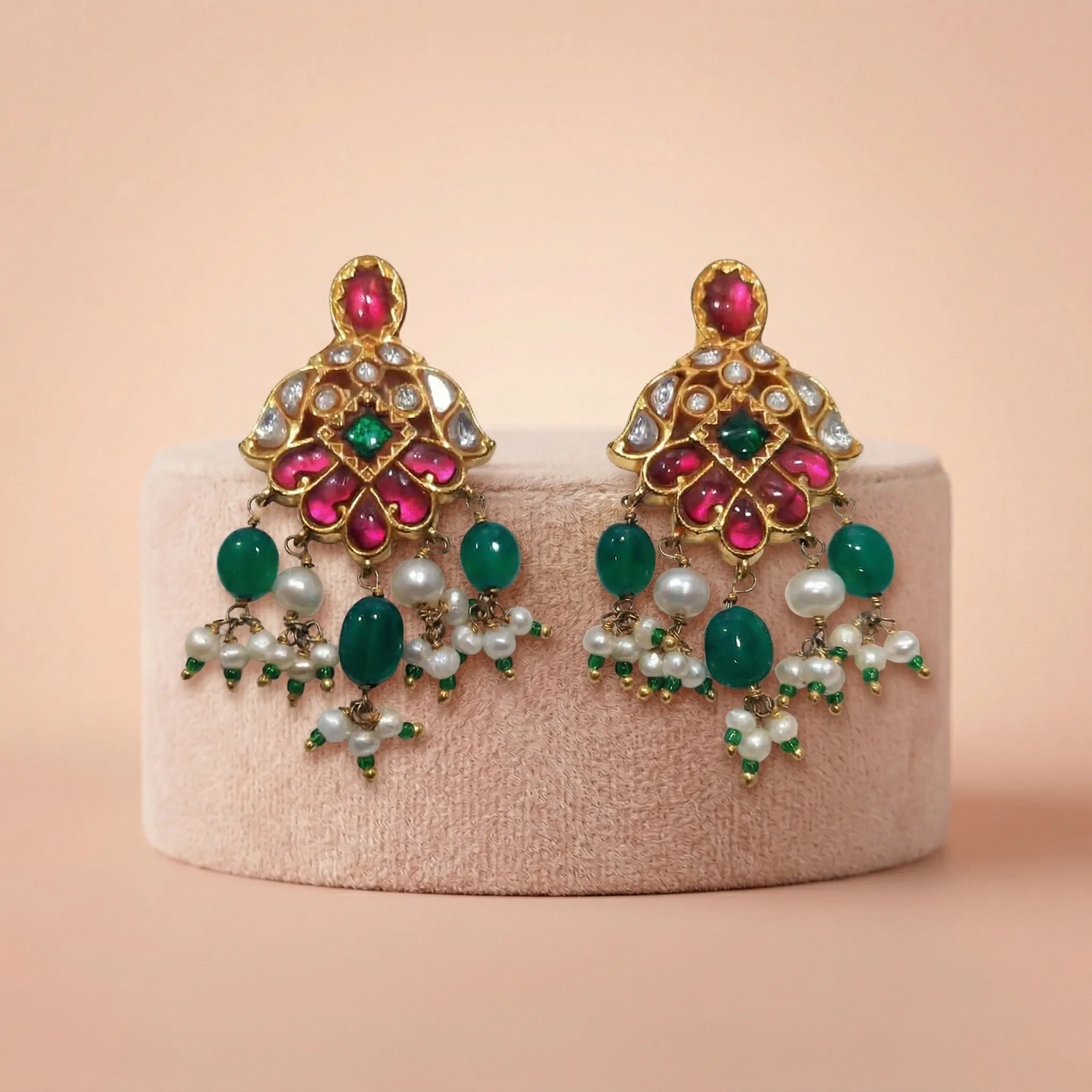 92.5 Silver Ruby & Emerald Pearl Drop Stud Ivanah Silver