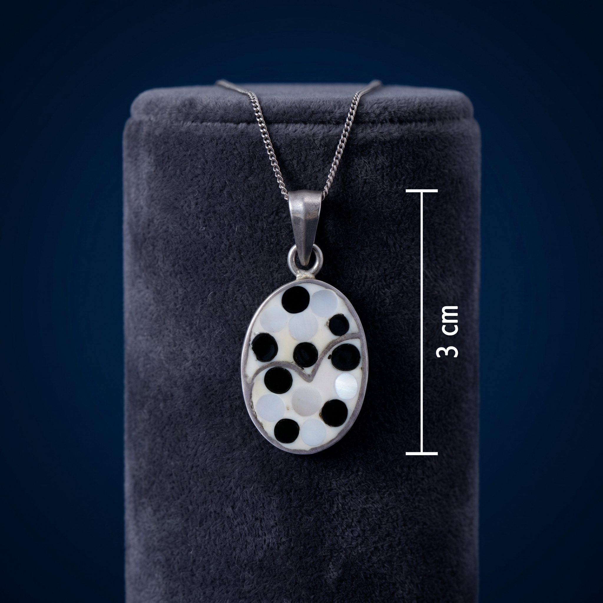 92.5  Silver Oval Polka Dot Inlay Pendant Ivanah Silver