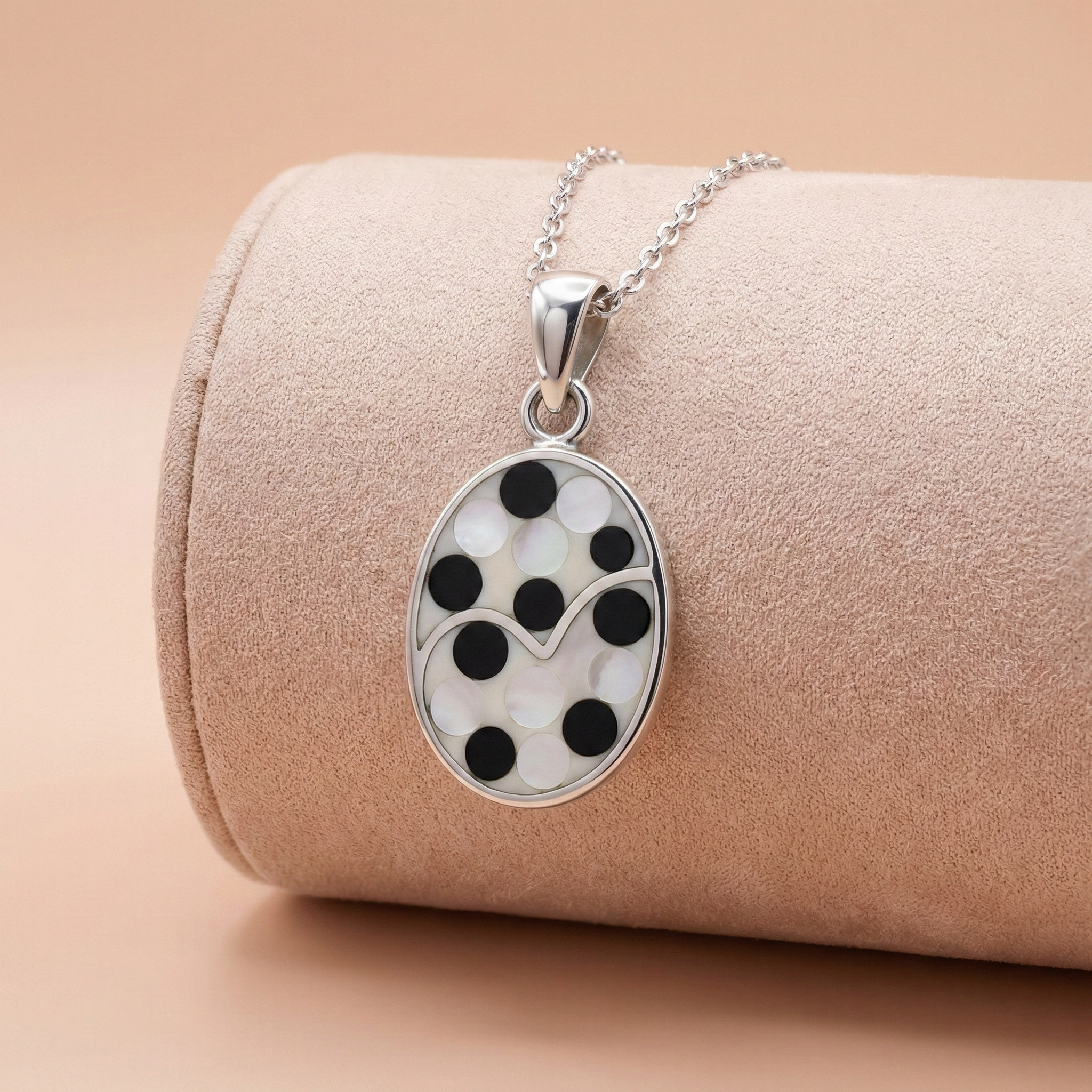 The "Monochrome Wave" Necklace – Modern Silver & Shell Mosaic Pendant Ivanah Silver