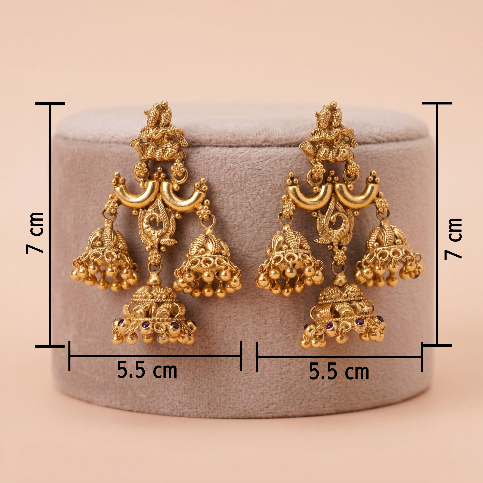 Antique Gold Divine Krishna Triple Jhumka Chandelier Earrings Ivanah Silver