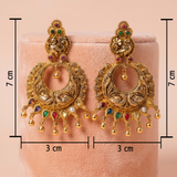 Antique Gold Twin Peacock Circular Chandbali Earrings with Multicolored Stone & Ghungroo Drops Ivanah Silver
