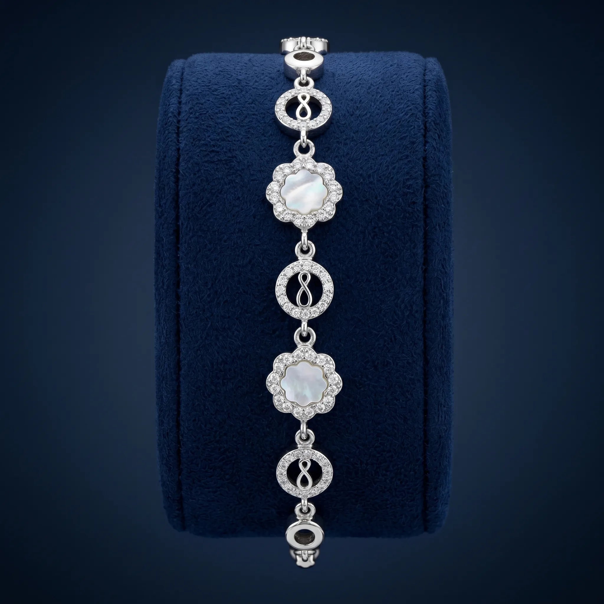 92.5  Silver Infinity & Mother-of-Pearl Floral Bracelet Ivanah Silver
