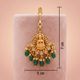 Antique Gold Goddess Lakshmi Temple Maang Tikka with Emerald Green Drops Ivanah Silver