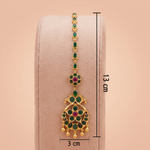 Antique Gold Emerald Green Kemp Maang Tikka with Ruby Accent Ivanah Silver