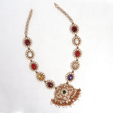 92.5 Silver Gold Plated Navaratna Style Floral Heritage Necklace Ivanah Silver