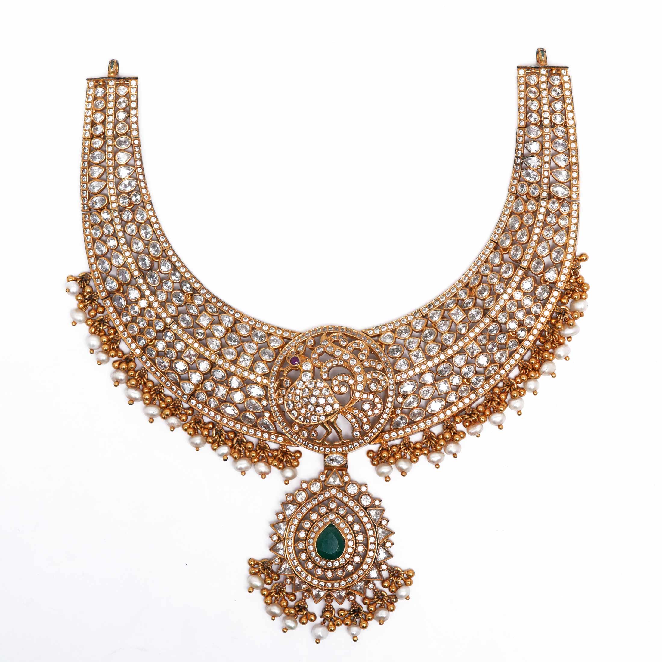 92.5 Silver Gold Plated Peacock Necklace with White Stones Ivanah Silver