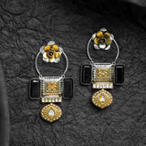 92.5 Silver Midnight Bloom  Dual-Tone Oxidized Statement Earrings Ivanah Silver