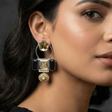 92.5 Silver Midnight Bloom  Dual-Tone Oxidized Statement Earrings Ivanah Silver