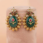92.5 Silver Antique Green Oval Statement Stud Ivanah Silver