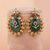 92.5 Silver Antique Green Oval Statement Stud Ivanah Silver