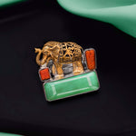 92.5  Silver Elephant Ring with Green Onyx & Coral Ivanah Silver