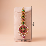Antique Gold Kemp Maang Tikka with Pearl Clusters & Ruby Drop Ivanah Silver