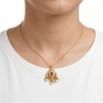 Traditional Antique Gold-Toned Ruby-Red Stone Pendant Ivanah Silver