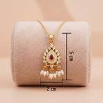 Traditional Gold-Toned Teardrop Ruby-Red Stone Pendant Ivanah Silver