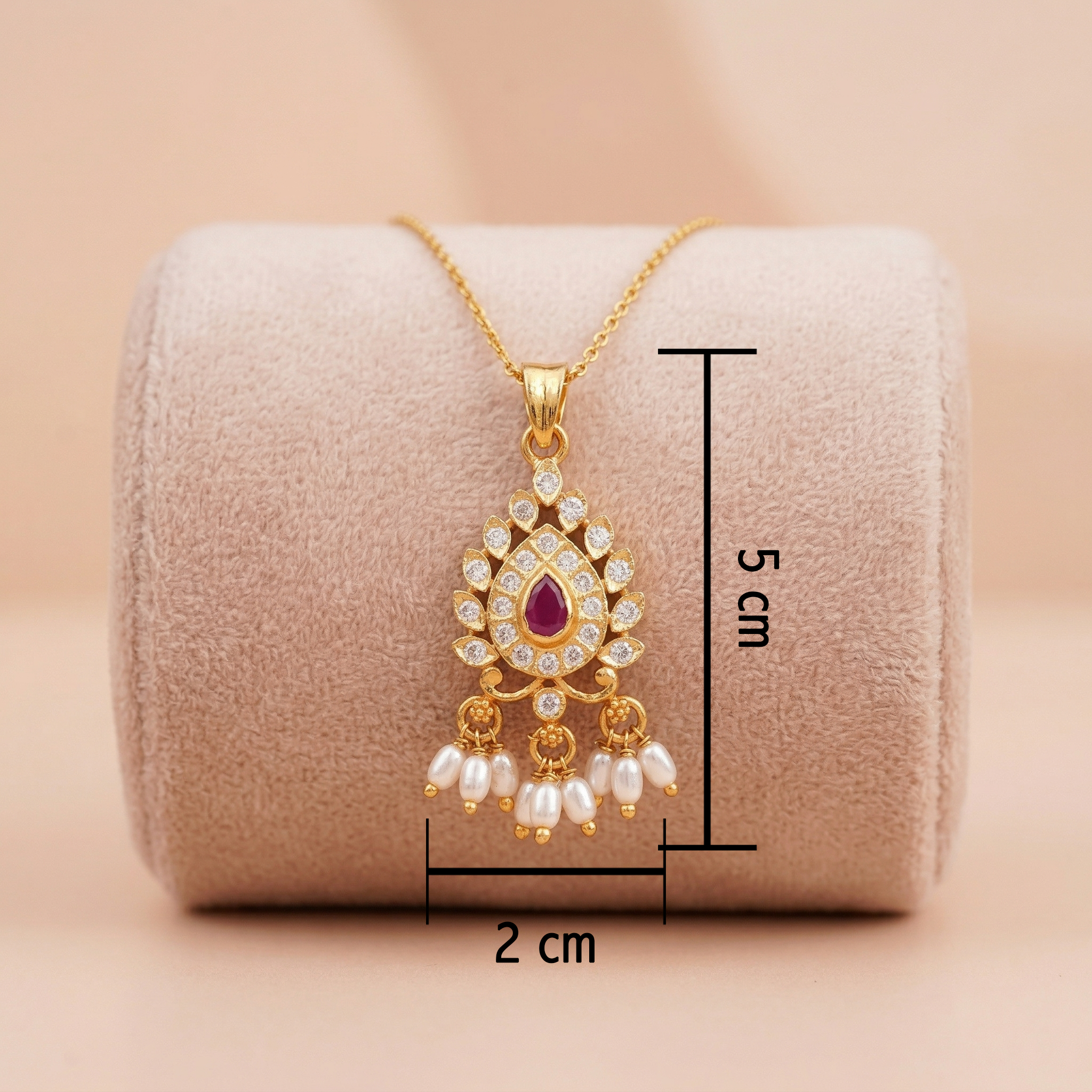 Traditional Gold-Toned Teardrop Ruby-Red Stone Pendant Ivanah Silver