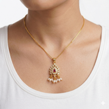 Traditional Gold-Toned Teardrop Ruby-Red Stone Pendant Ivanah Silver