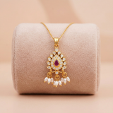 Traditional Gold-Toned Teardrop Ruby-Red Stone Pendant Ivanah Silver