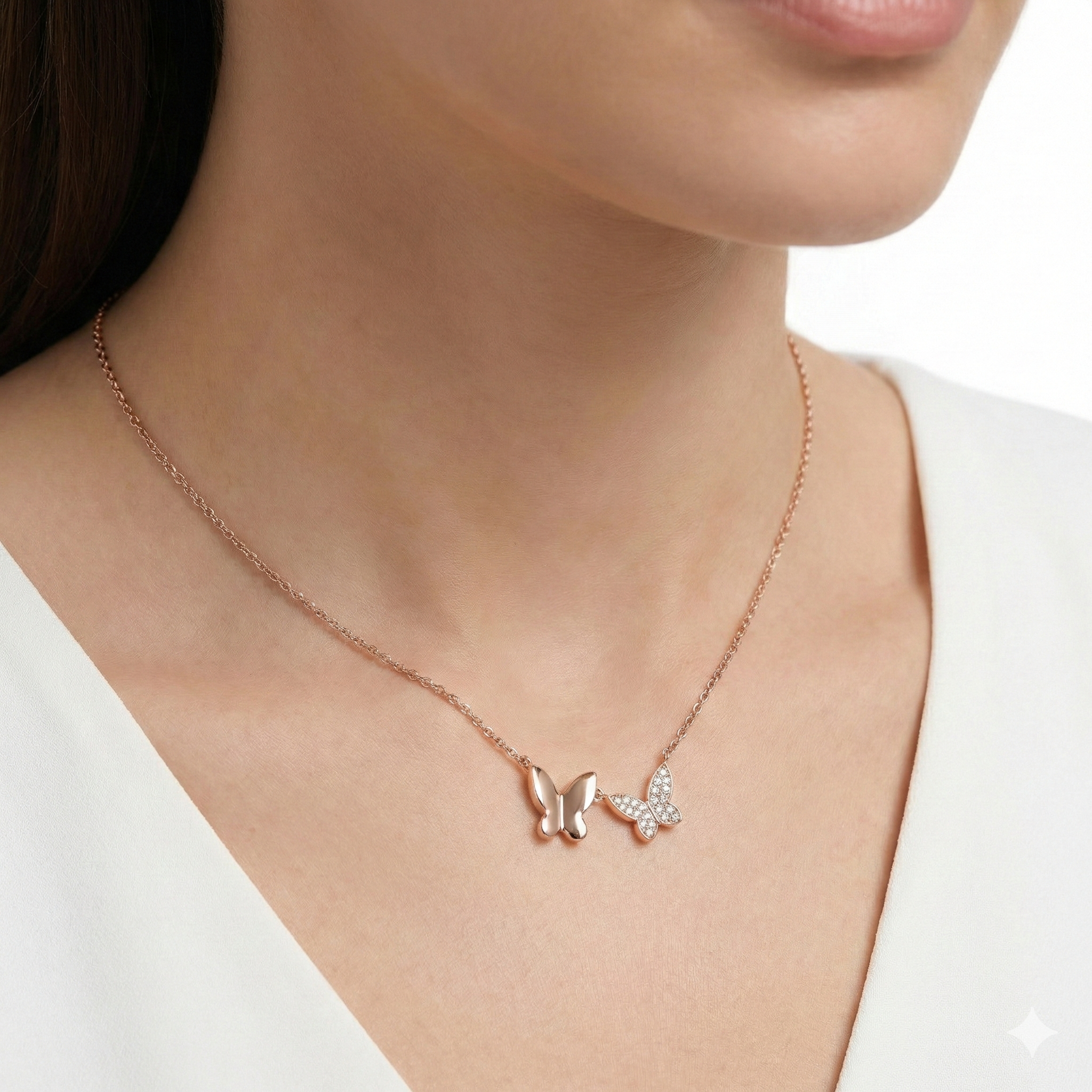 Rose Gold Plated Twin Butterfly Chain with Pendant Ivanah Silver