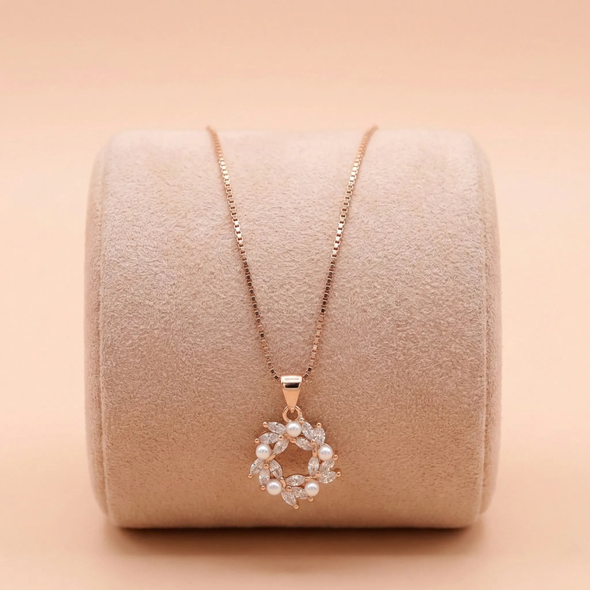92.5 Silver Rose Gold Finish Eternal Bloom Wreath Pendant with Chain Ivanah Silver