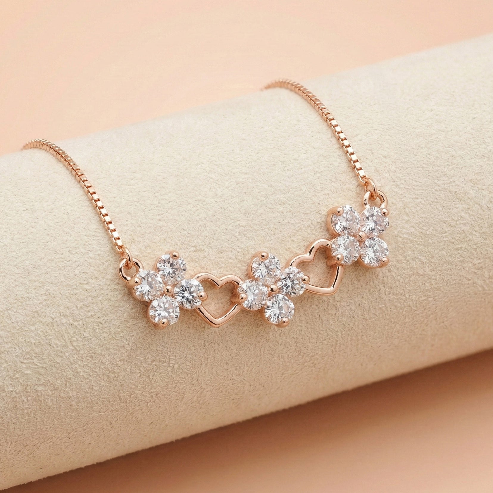 92.5 Rose Gold Floral Heart Chin with Pendant Ivanah Silver