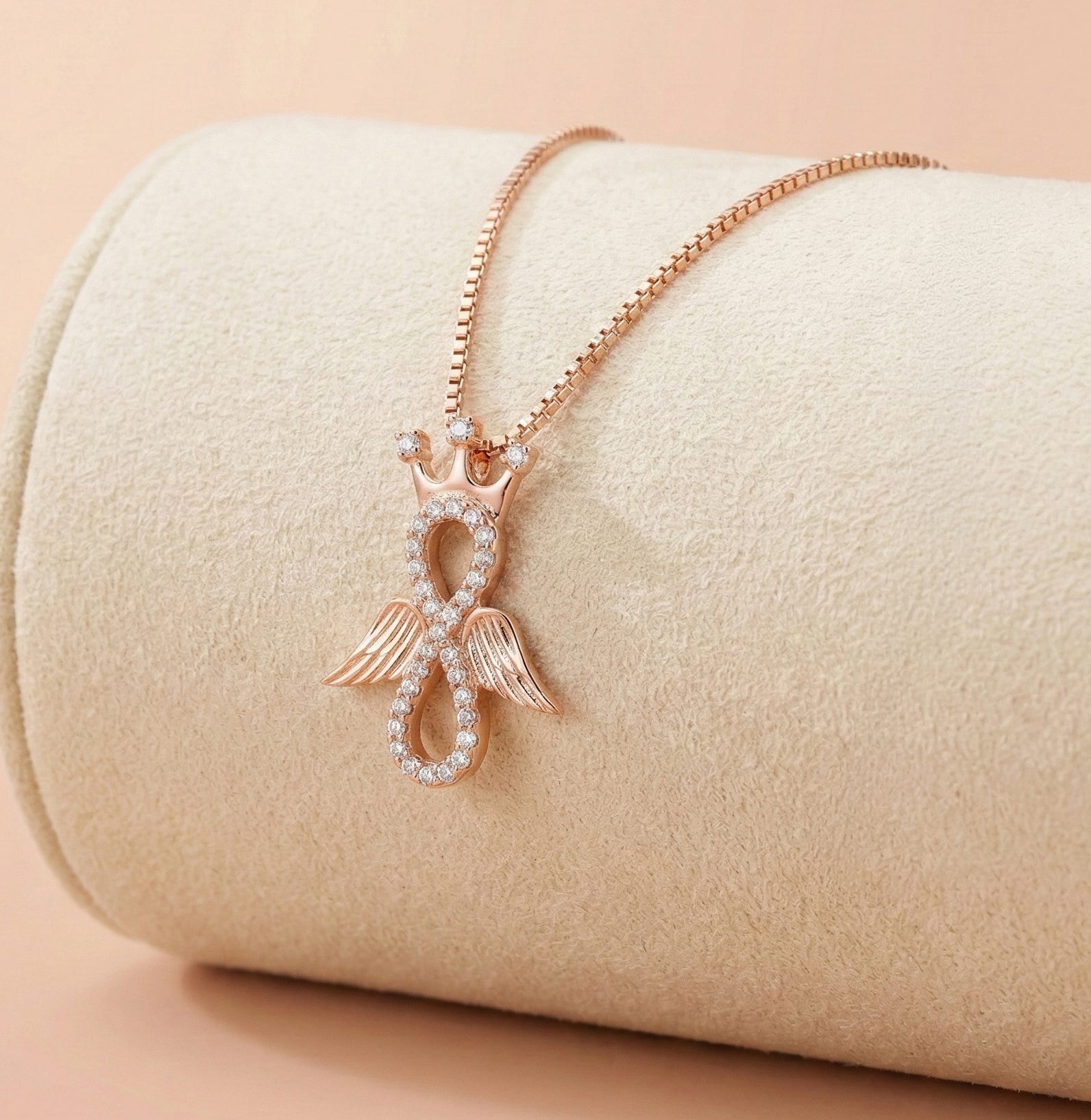 92.5 Rose Gold Crowned Infinity Wing Chain with Pendant Ivanah Silver