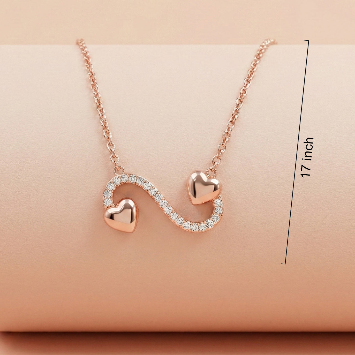 92.5 Rose Gold Infinity Hearts Chain with Pendant Ivanah Silver