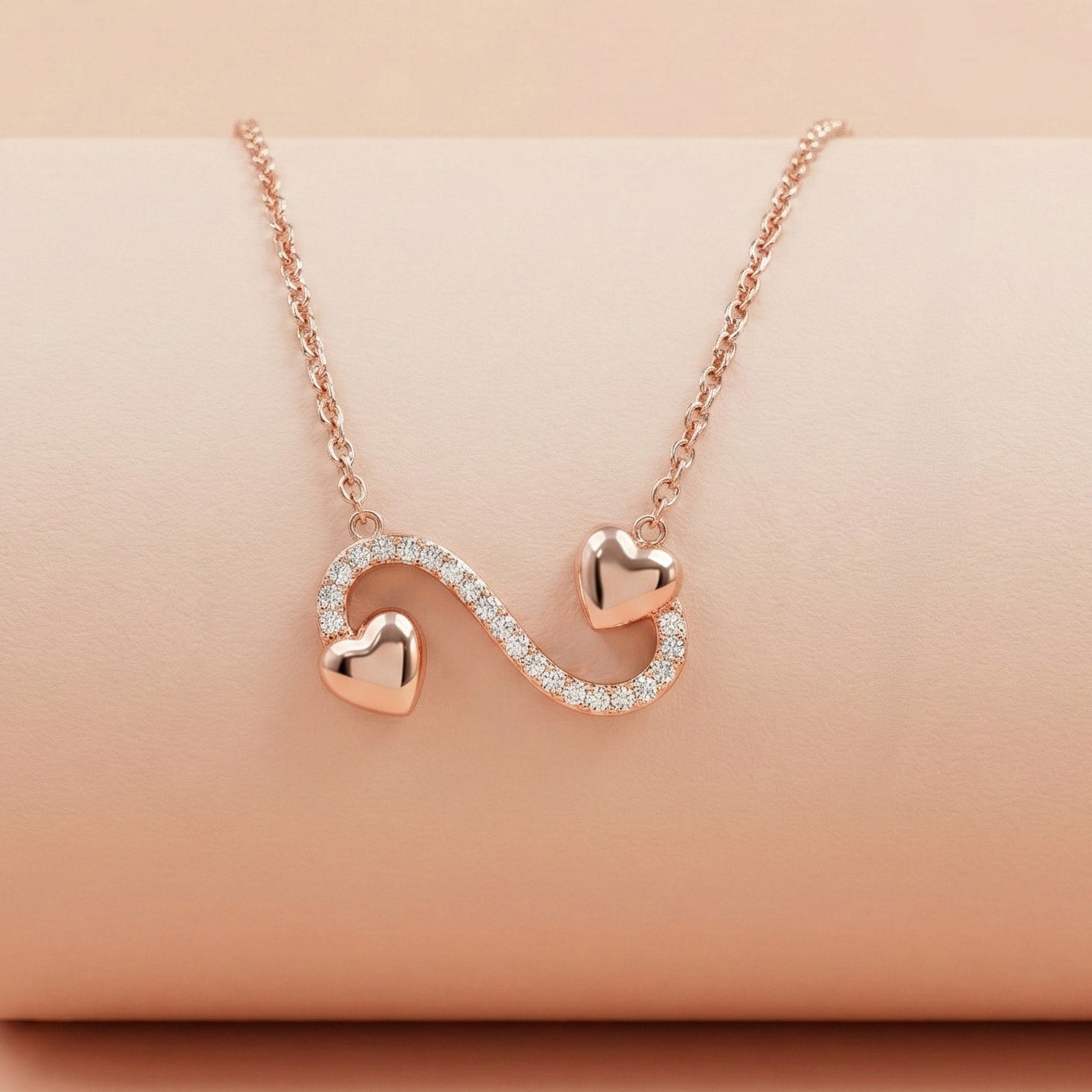 92.5 Rose Gold Infinity Hearts Chain with Pendant Ivanah Silver