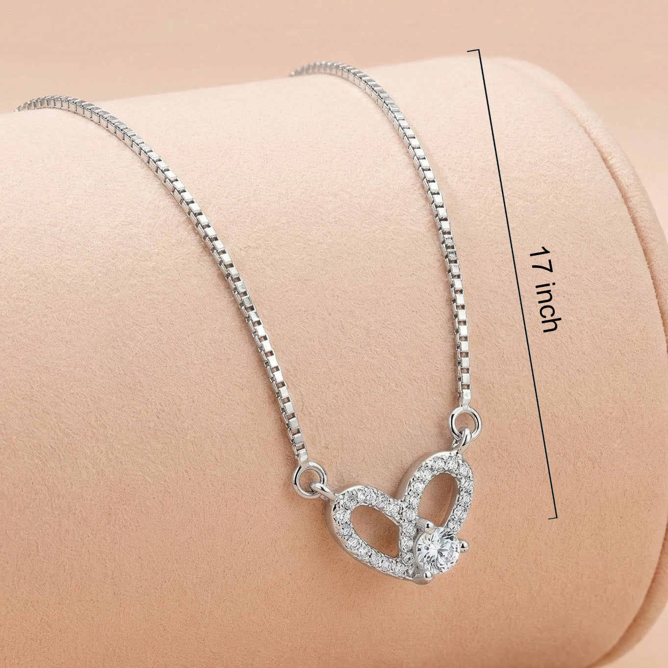 92.5 Silver Sparkling Open Heart Chain with Pendant Ivanah Silver